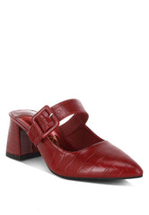 Pinacola Croco Buckle Strap Detail Mules Rag Company Dk Red US-5 / UK-3 / EU-36