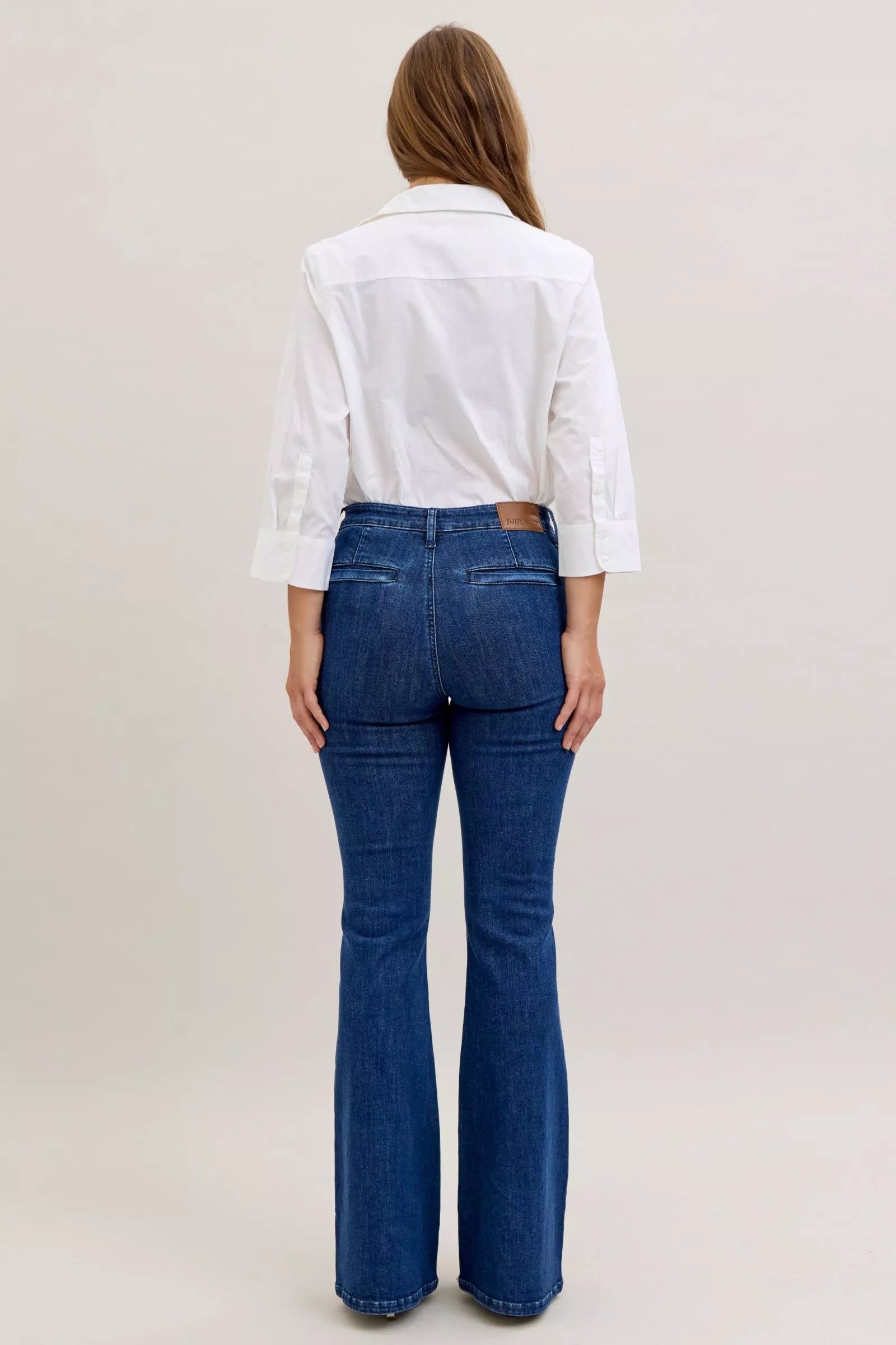 High Waist Flare Jeans with Front Patch Pockets Judy Blue