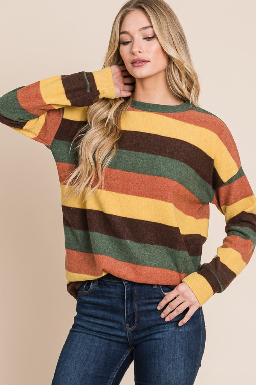 Multi-Color Striped Knit Top BomBom   