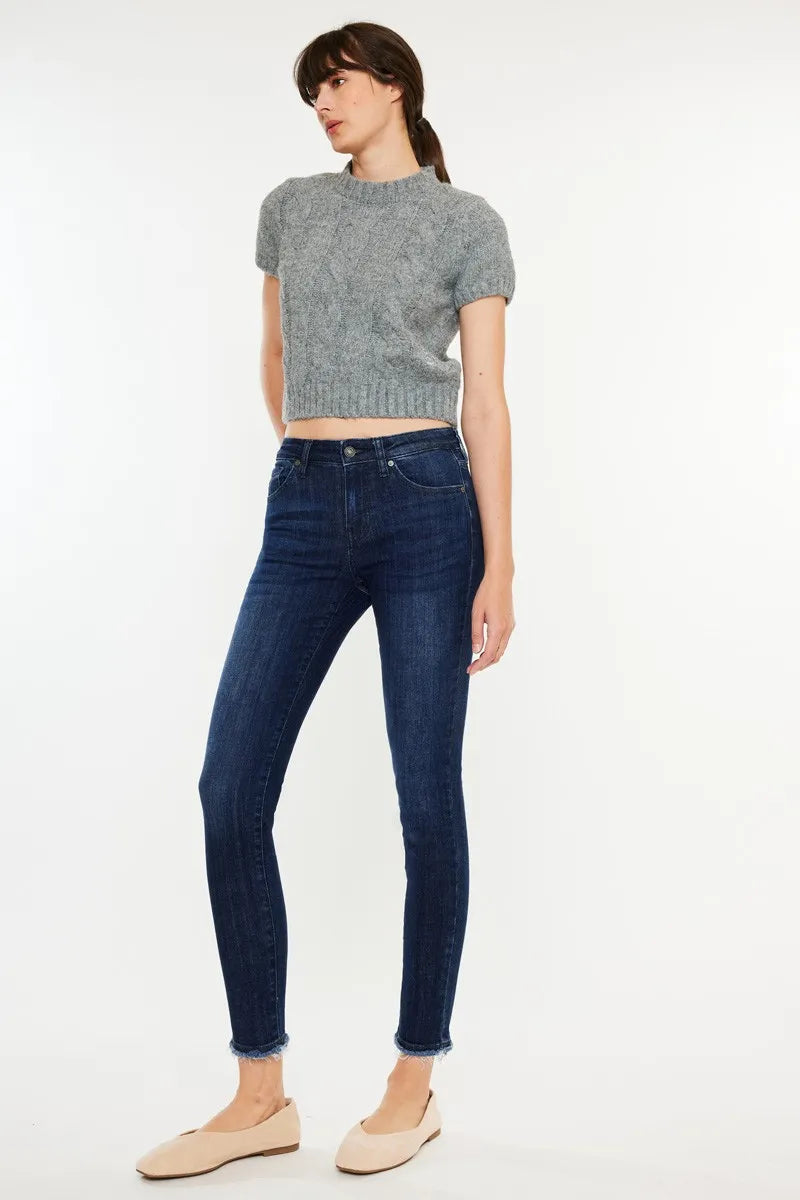 High-Rise Slim Fit Raw Hem Ankle Jeans Kancan