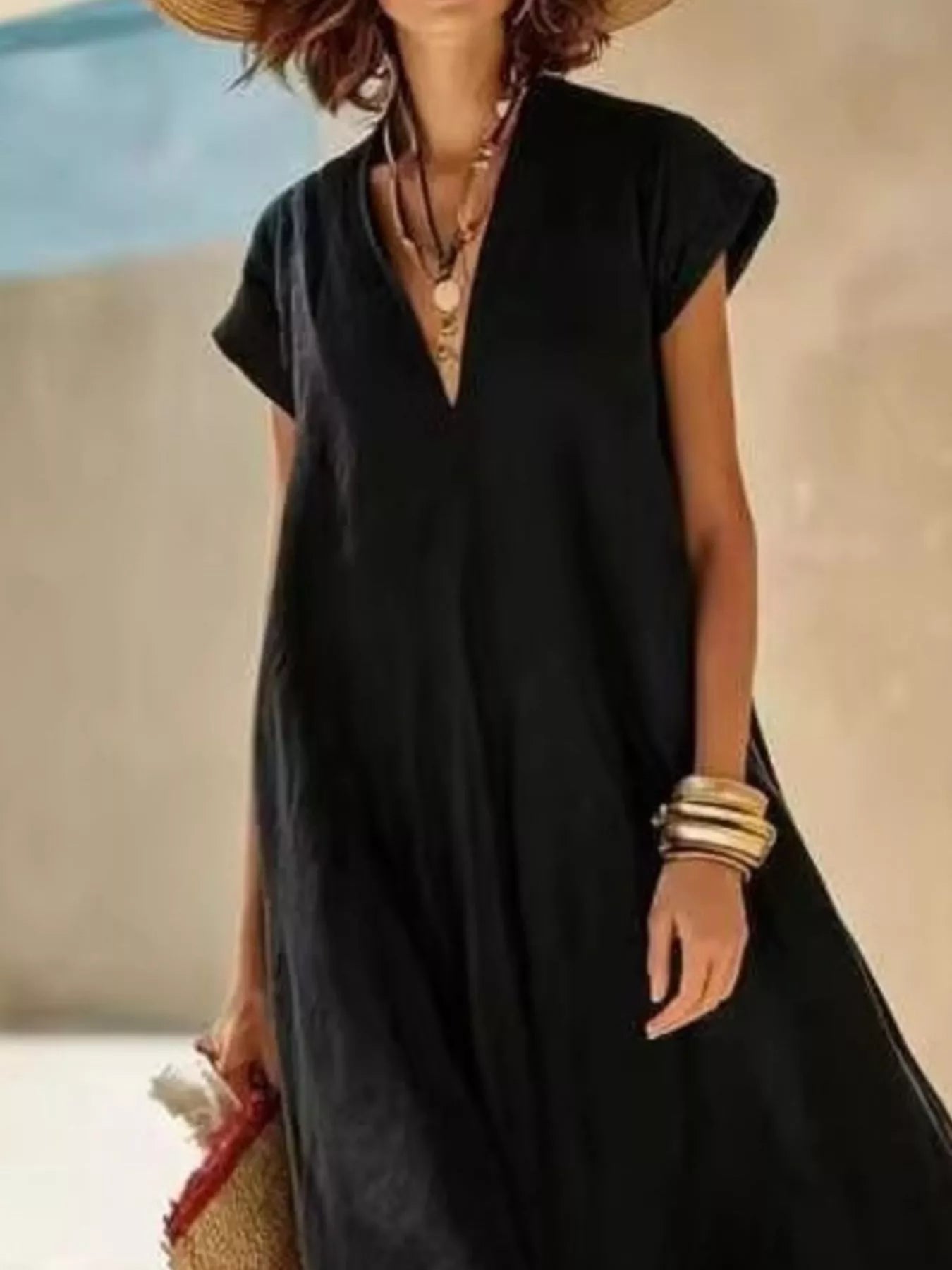 Color Block Hem V-Neck Maxi Dress Simmer & Fay