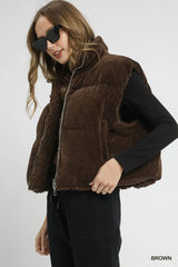 Sherpa-Lined Zip Vest with Drawstring Hem Umgee