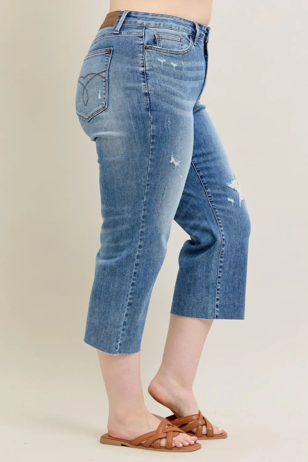 Plus Size High Waist Back Destroy & Raw Cut Hem Crop Wide Judy Blue
