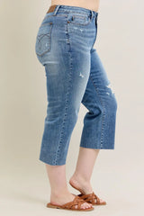 Plus Size High Waist Back Destroy & Raw Cut Hem Crop Wide Judy Blue