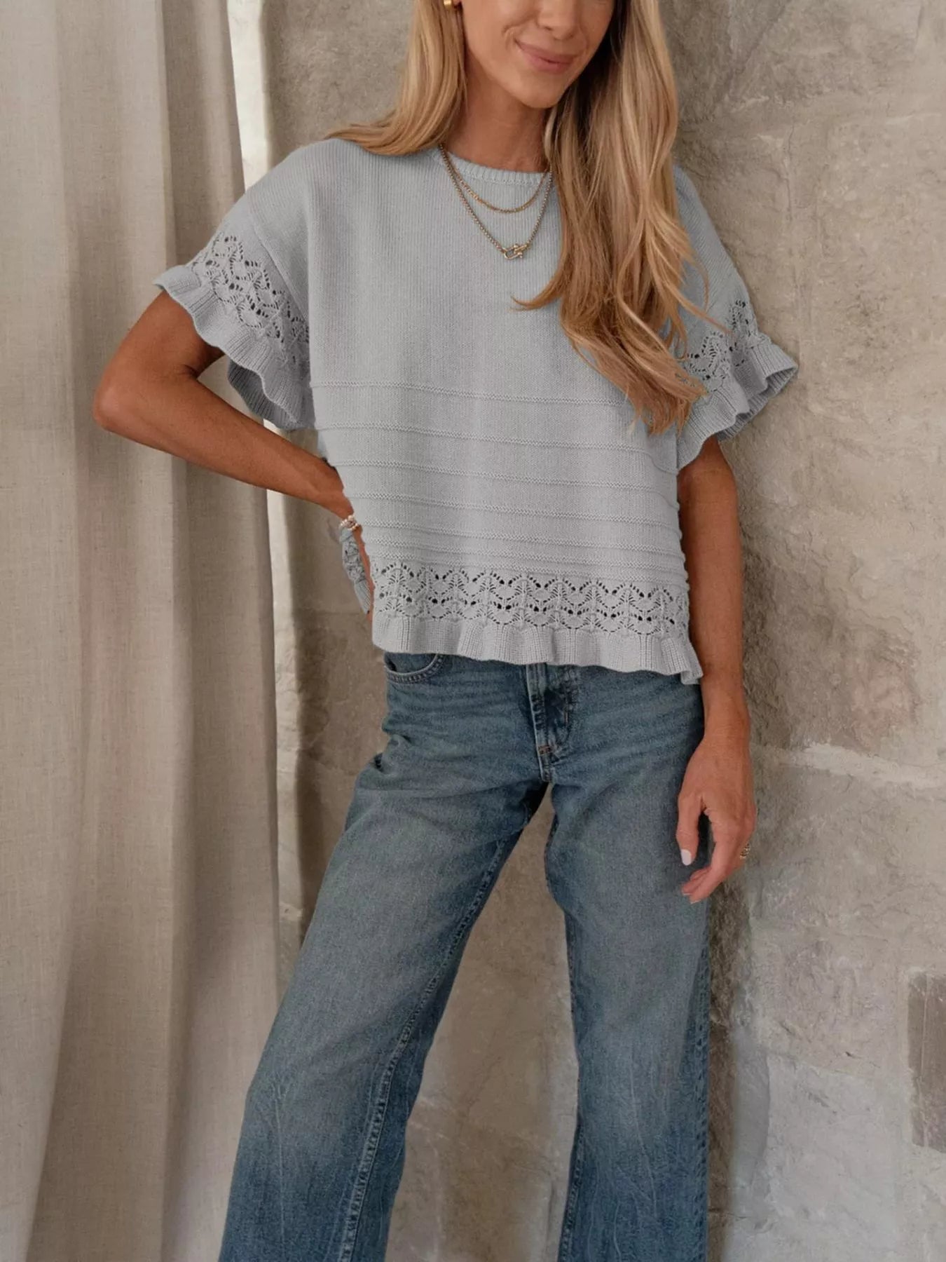 Lace Trimmed Knit Top Simmer & Fay
