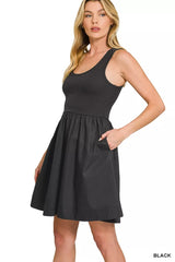 Combined Knit & Woven Midi Dress ZENANA