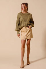 Scallop Buttoned Front Corduroy Mini Skirt So Me
