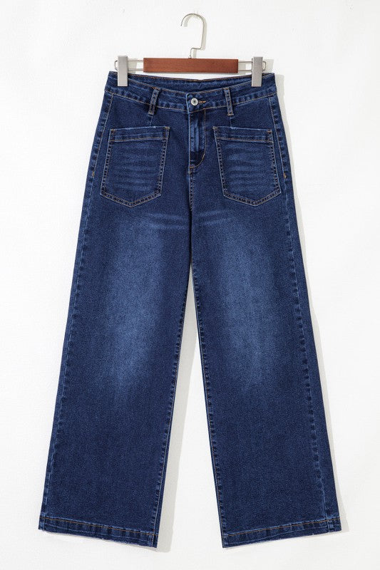 Denim High Waist Patch Pocket Straight Leg Jeans JUNIPER BLVD