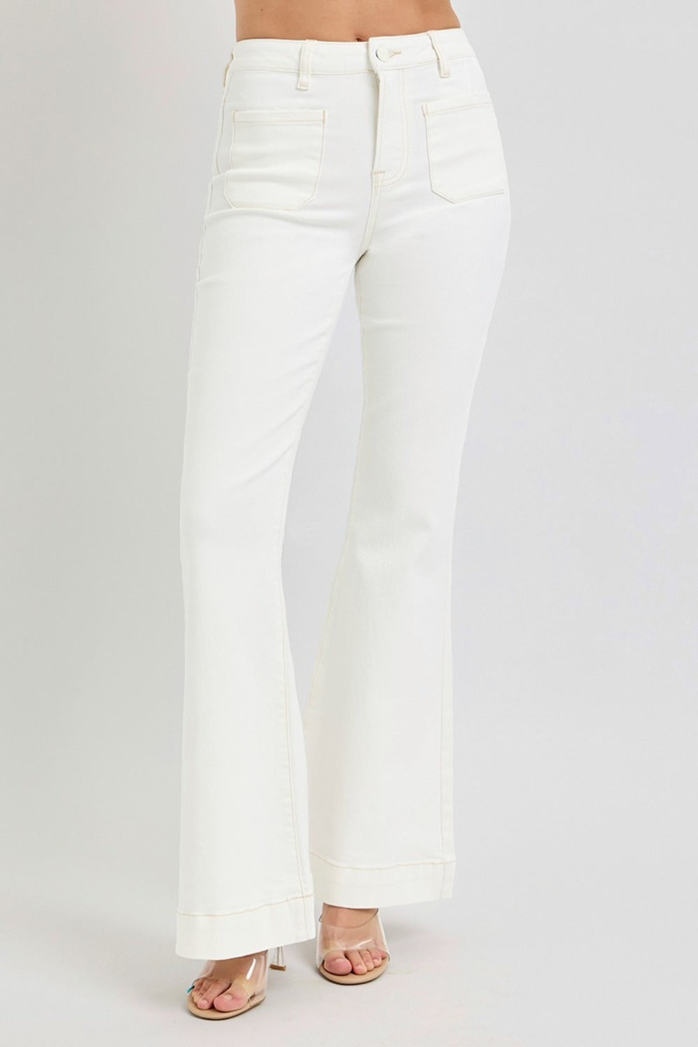 High Rise Front Patch Pocket Flare Jeans Risen   