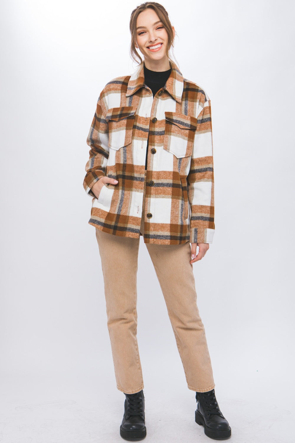 Plaid Button Up Shacket Love Tree   