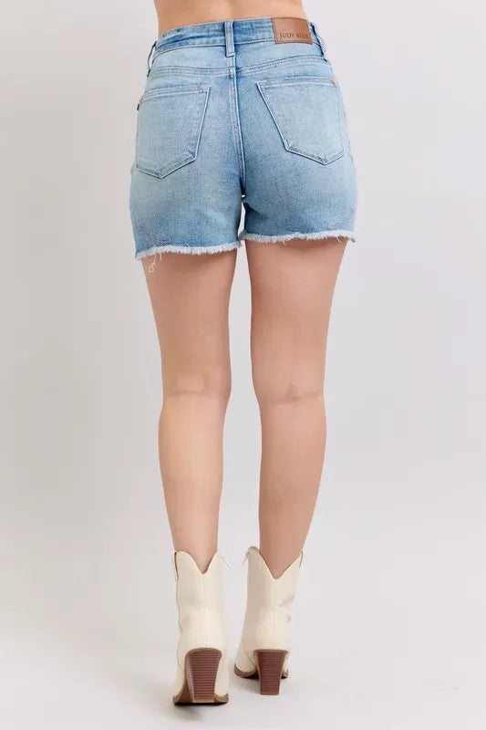 High Waist Western Embroidery Detail Cut Off Denim Shorts Judy Blue