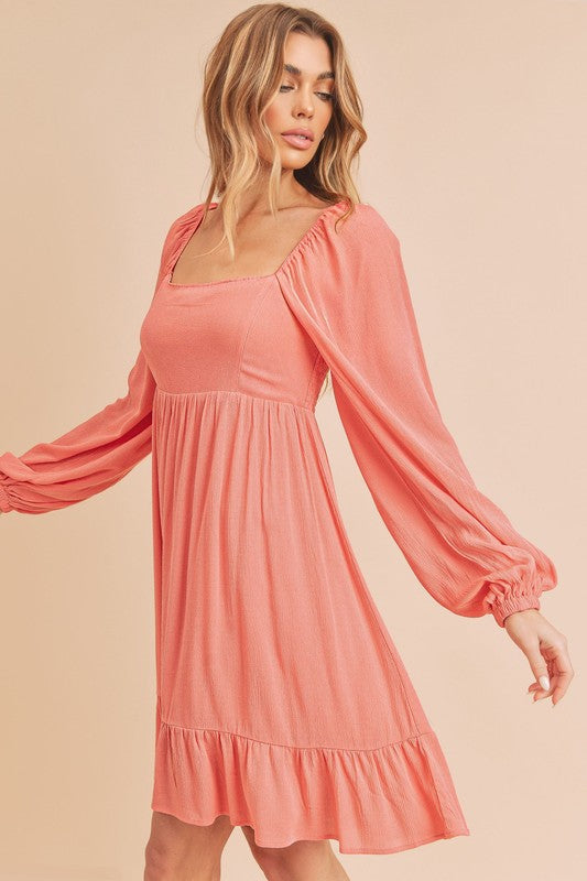 Taya Tiered Puff Sleeve Square Neck Dress Aemi + Co   