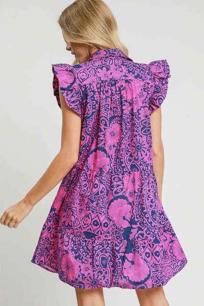 Floral Ruffle Cap Sleeve Babydoll Dress Umgee NAVY/PINK S