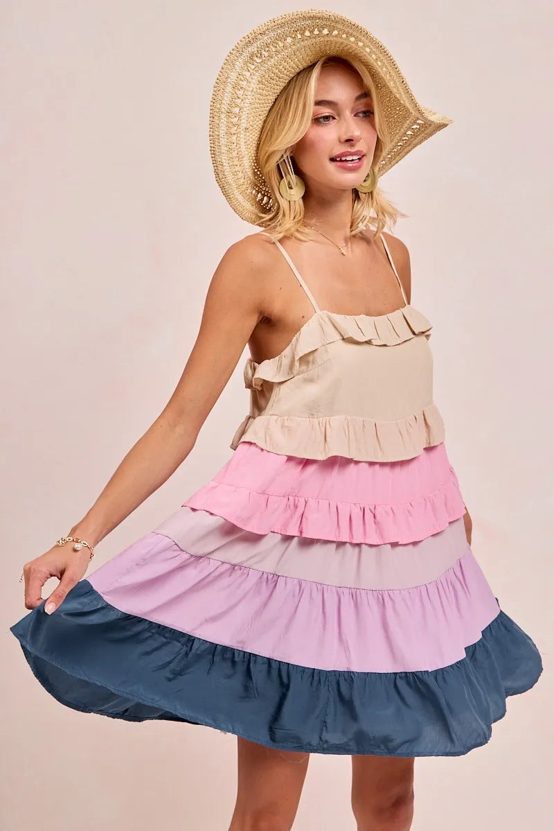 Color Blocked Tiered Dress BiBi