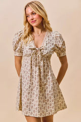 Floral Print Lace Trim Short Sleeves Mini Dress So Me BLUSH S