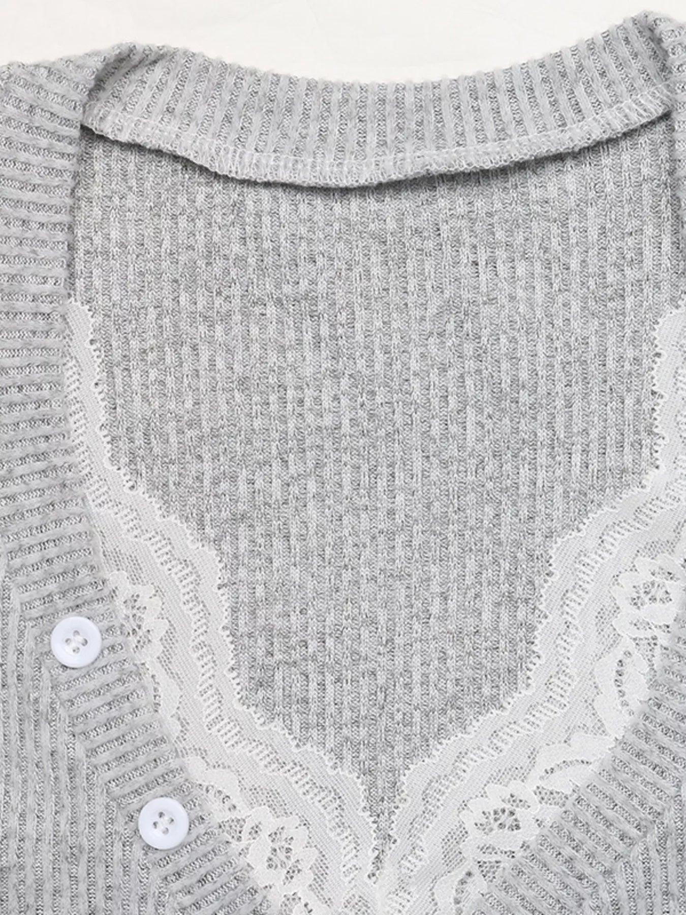 Ribbed Lace Trim Henley T-Shirt Simmer & Fay