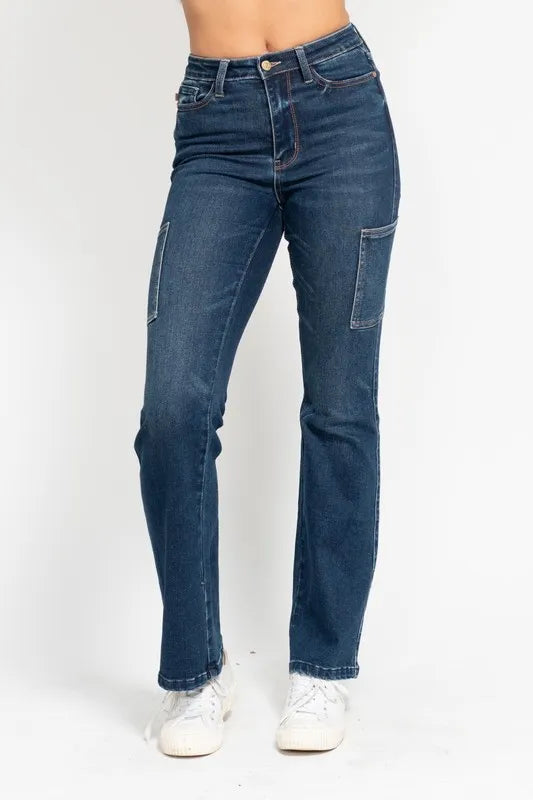 High Waist Cargo Bootcut Jeans Judy Blue DK 1(25)