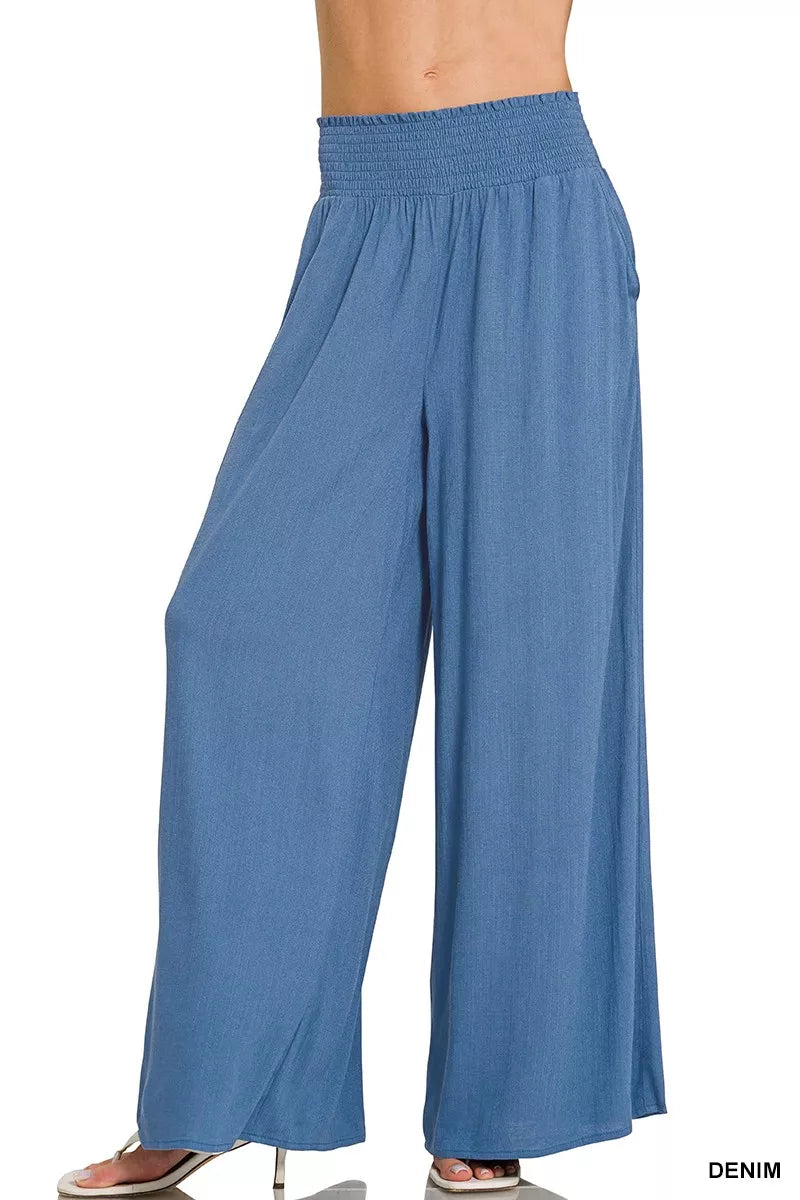 Smocked Waistband Wide Leg Lounge Pants ZENANA DENIM S