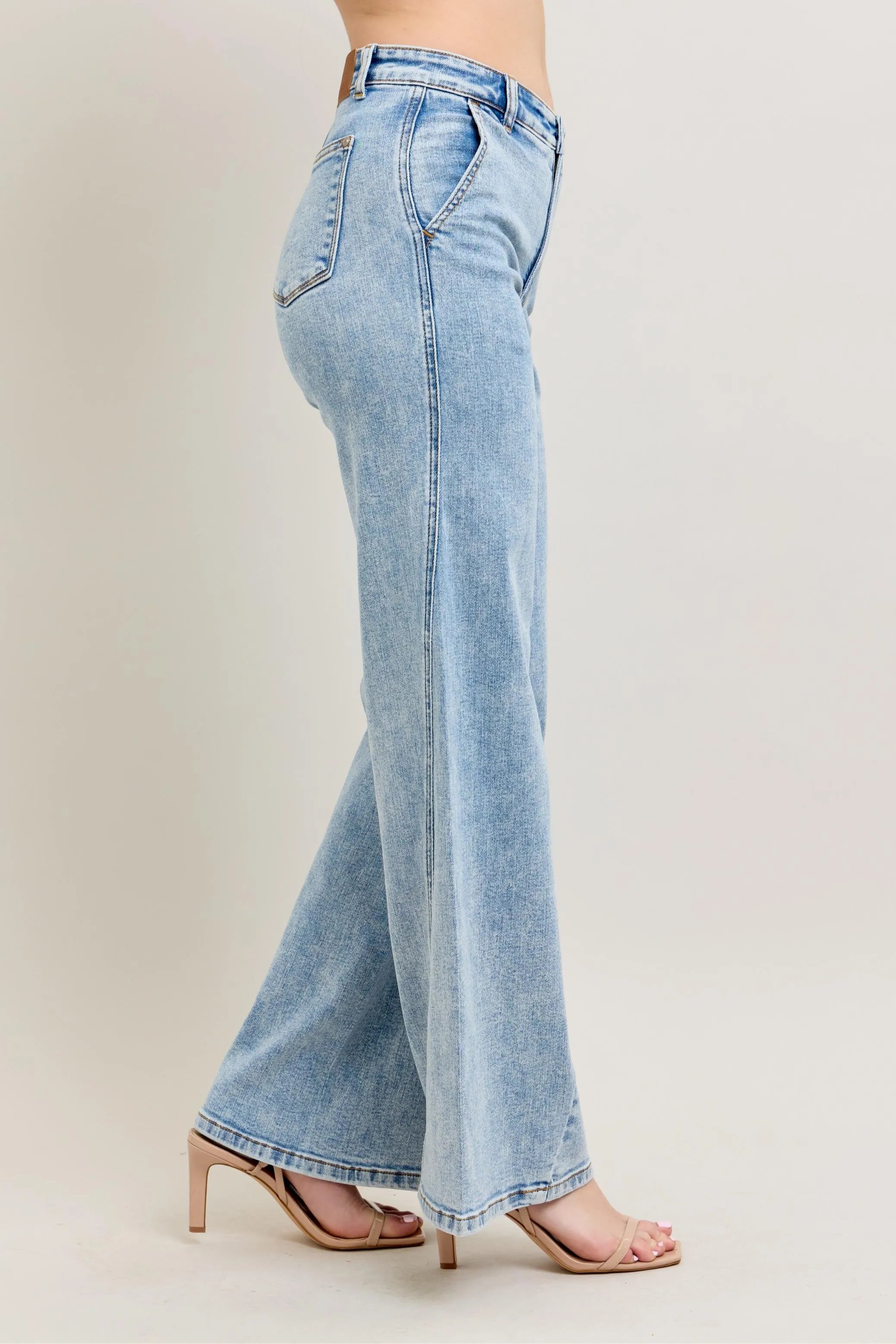 High Waist Wide Leg Jeans with Skewed Inseam With Plus Size Judy Blue