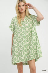 Printed Button Front Shirt Dress Umgee SAGE S