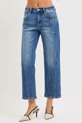 High Rise Crop Straight Jeans Risen DARK 0