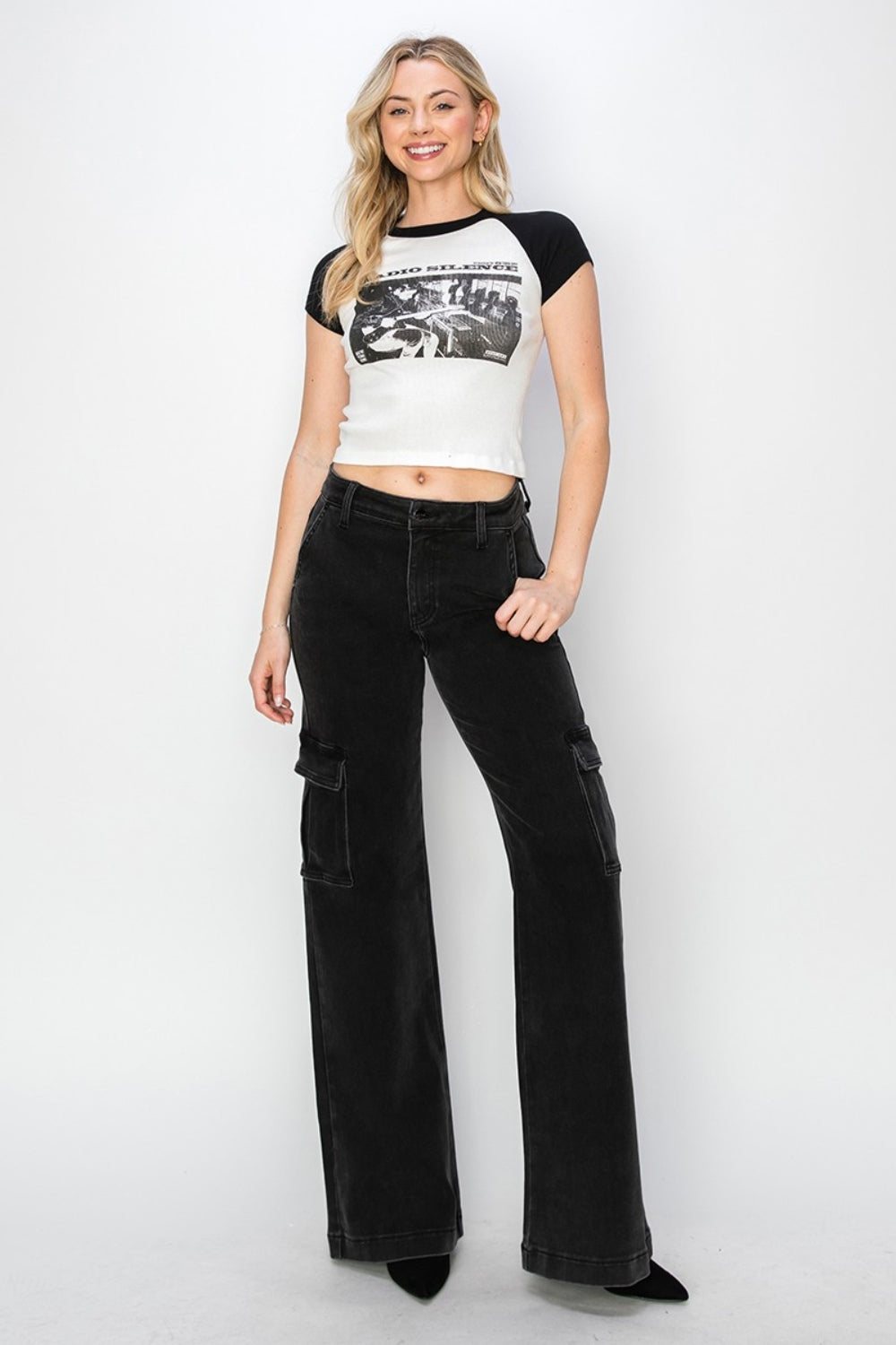 High Rise Wide Leg Cargo Jeans Risen   