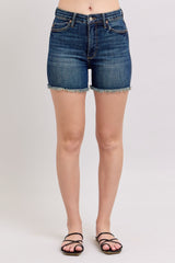 Tummy Control Fray Hem & Shield Back Pockets Denim Shorts Judy Blue Dark S