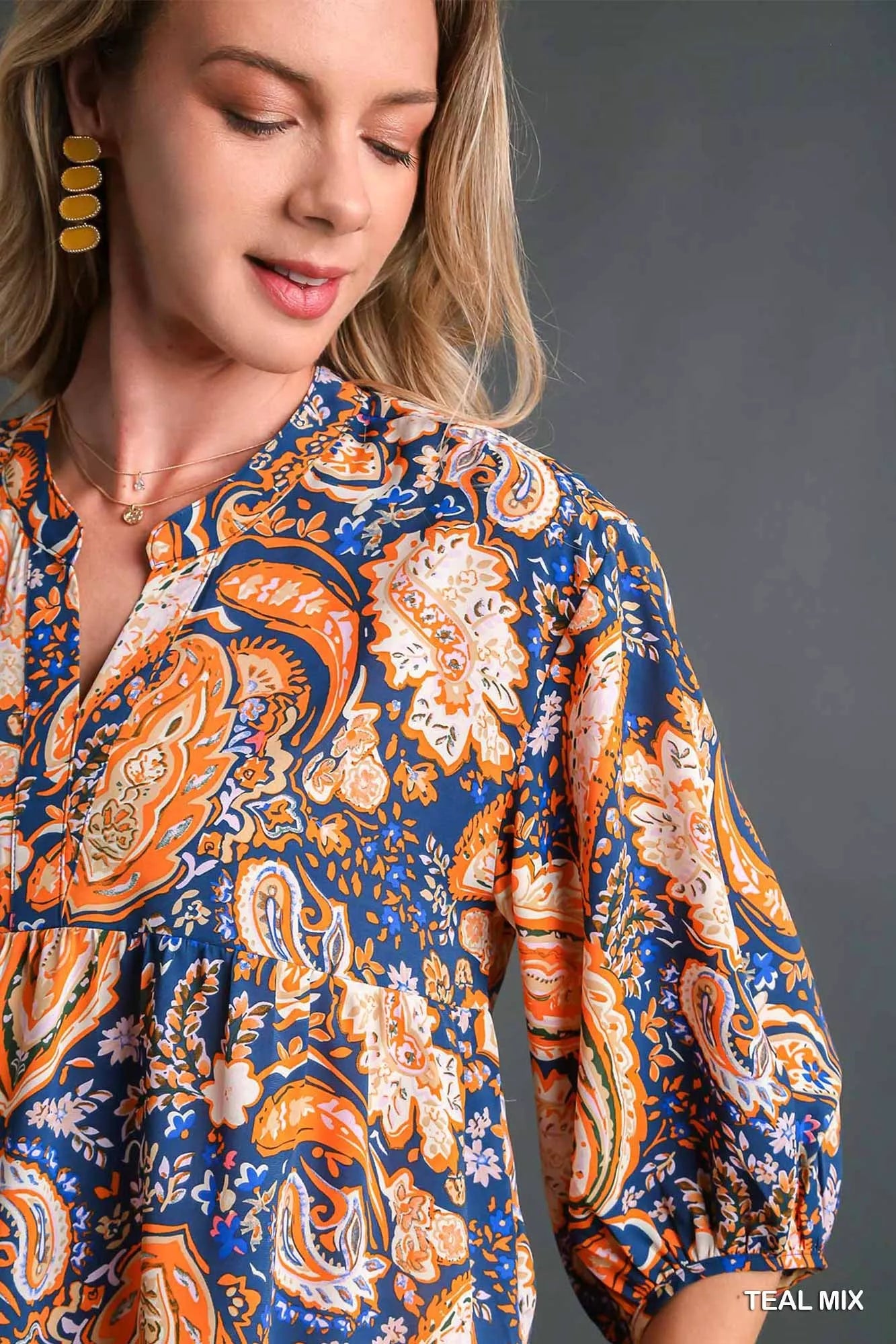Mix Paisley High Low Boho Tunic Blouse Umgee