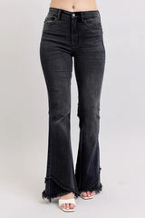 High Waist Flare W/ Mock Fray Tulip Hem Plus Size Judy Blue BK 0(24)