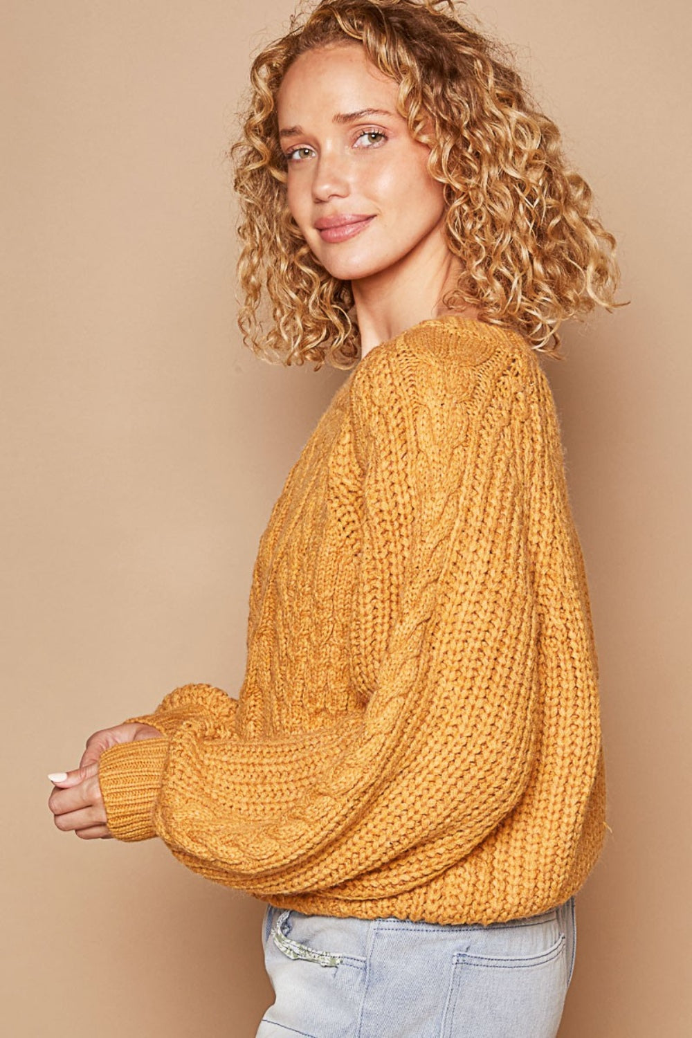 Cable Knit Cutout Long Sleeve Sweater POL   