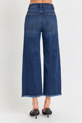 Full Size Raw Hem Cropped Wide Leg Jeans Risen   