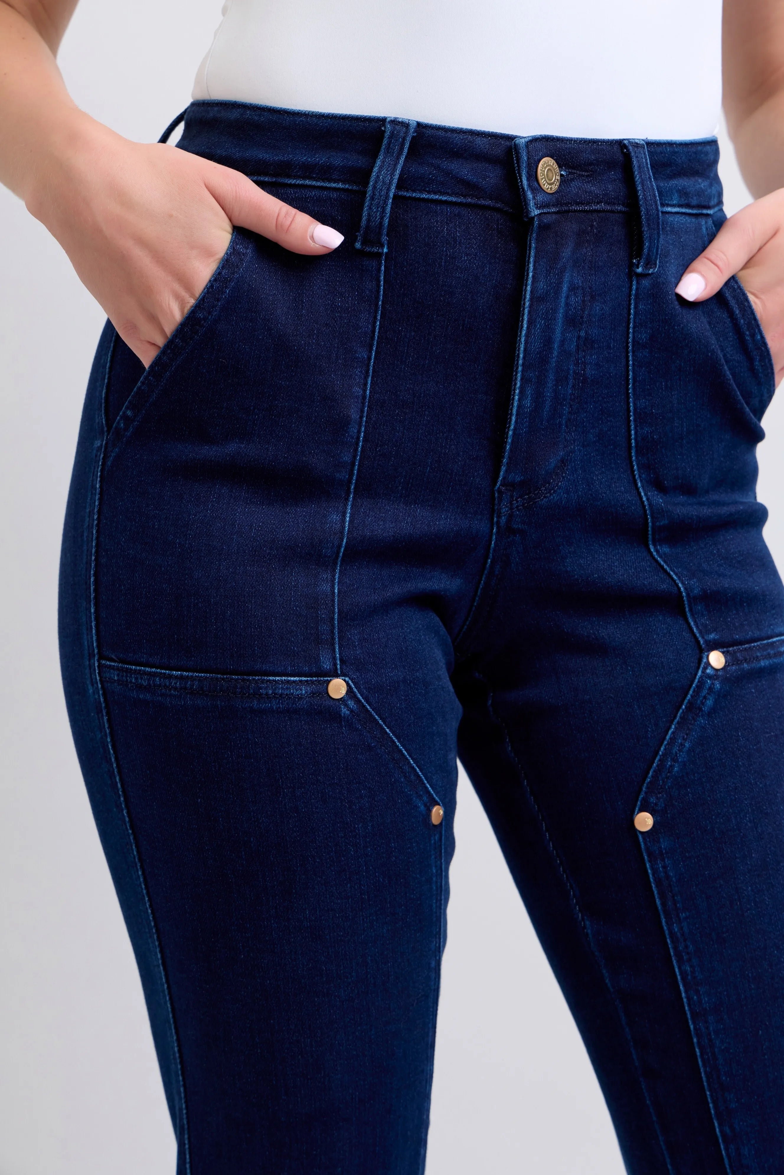 High Waist Work Wear Knee Patch Straight Jeans With Plus Size Judy Blue