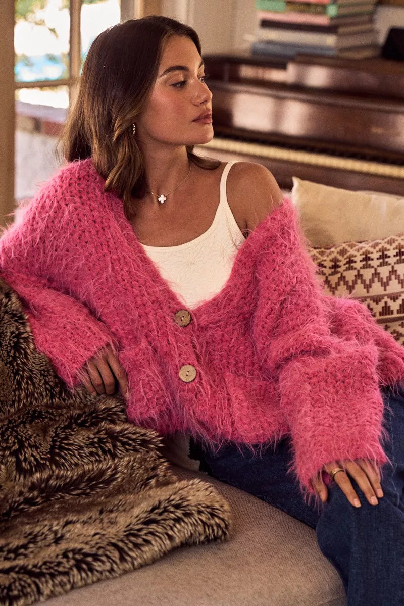 Soft Touch Hairy Loose Fit Cozy Sweater Cardigan So Me