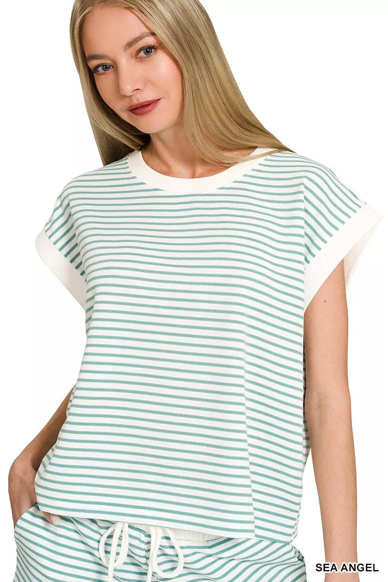 Stripe Contrast Trim Top & Shorts Set ZENANA
