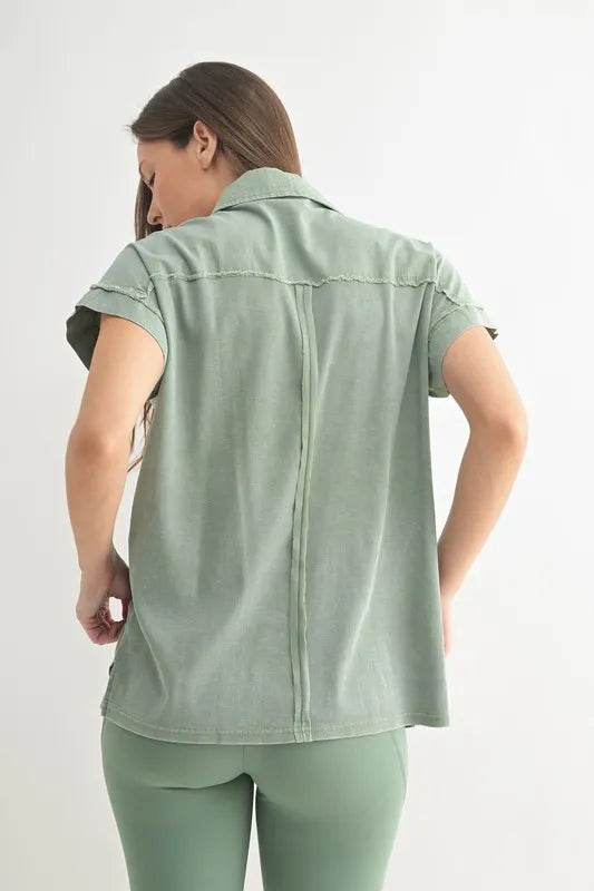 Mineral Wash Half Button Collard T-Shirt Mono B