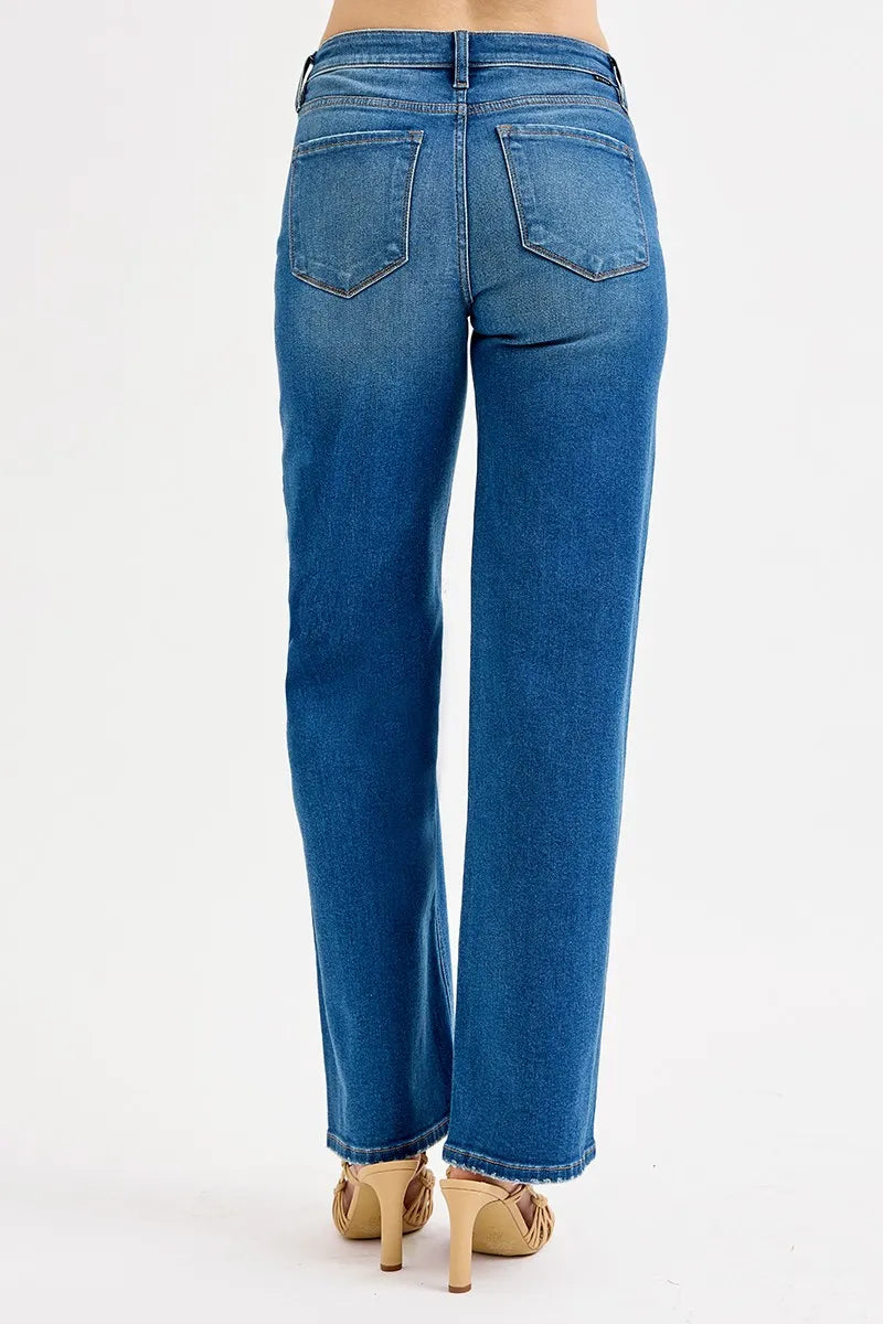 Mid Waist Fit Boyfriend Knee Distressed Jeans With Plus Size Risen