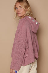 Cable Knit Hooded Chenille Sweater POL   