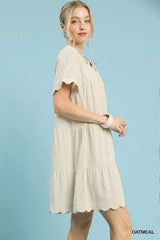 Linen Tiered Babydoll Dress with Ruffle Sleeves Umgee