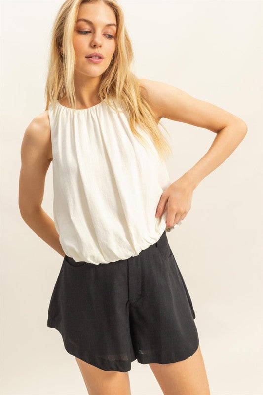 Bubble Hem Round Neck Sleeveless Blouse HYFVE OFF WHITE S