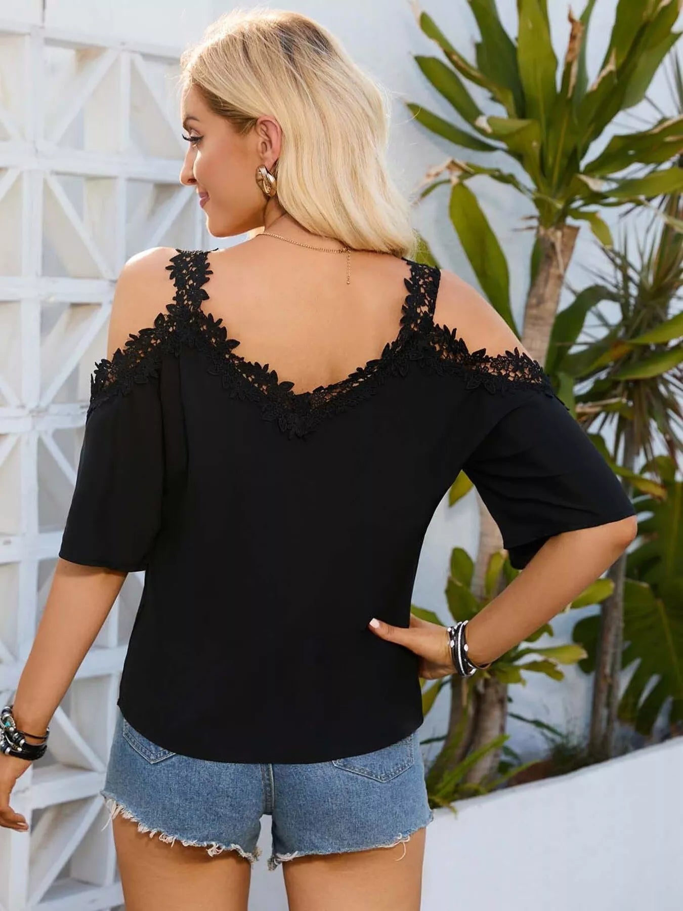 Cold Shoulder Lace Trim Blouse Simmer & Fay