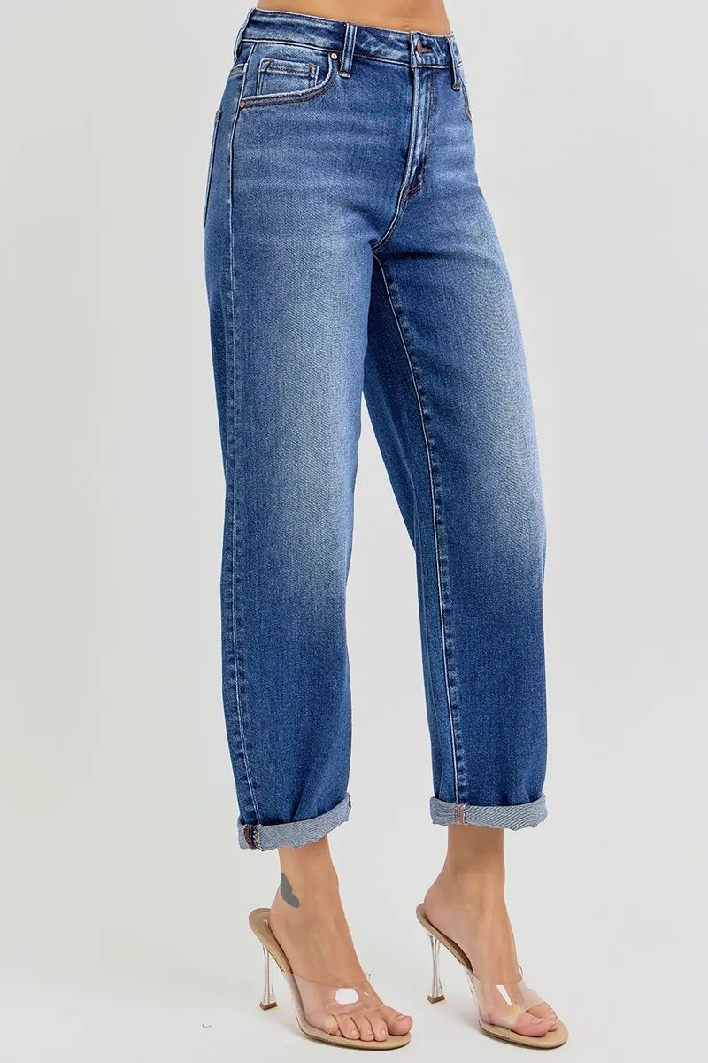 High Rise Crop Mild Barrel Jeans With Plus Size Risen