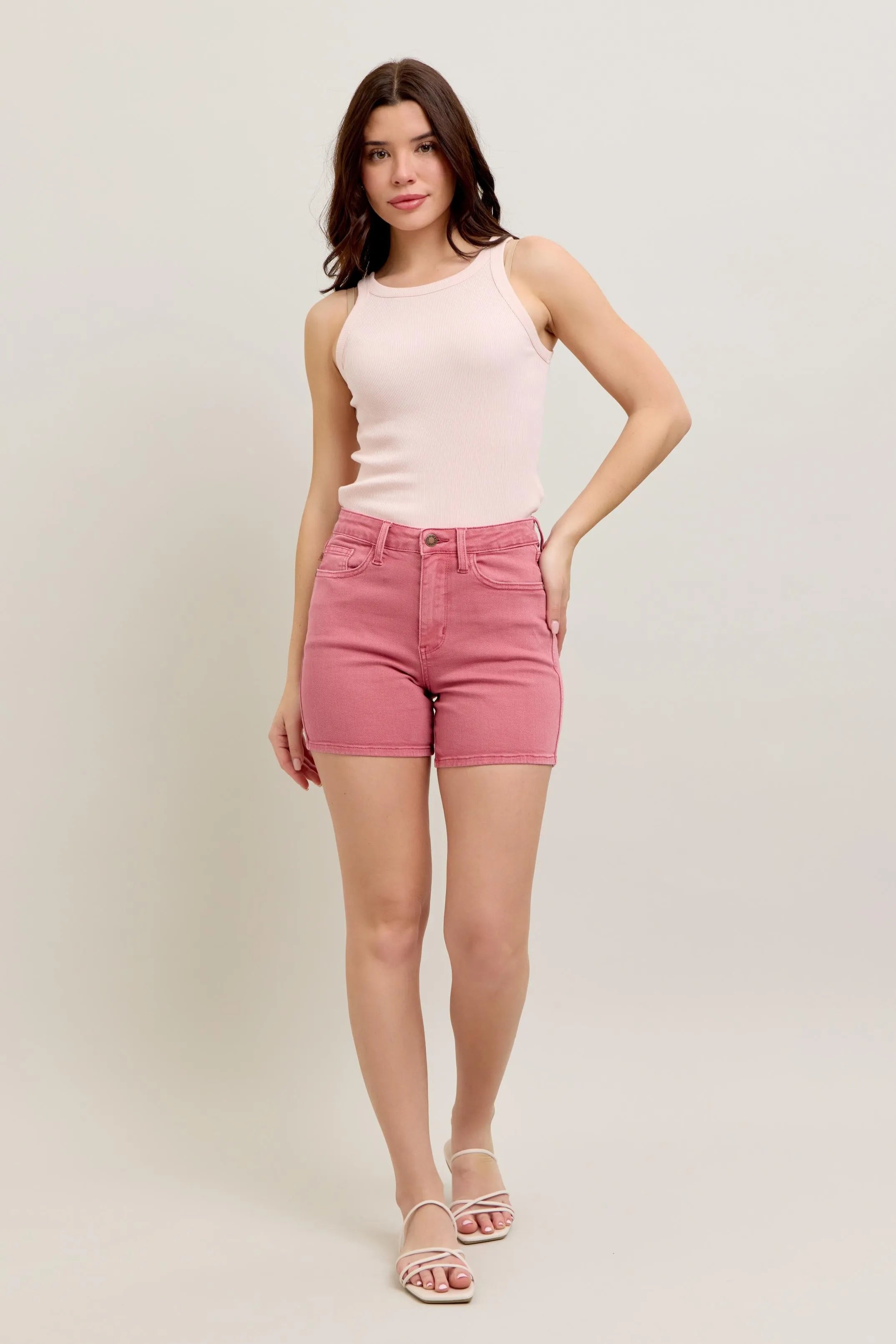 Pink Back Pocket Embroidery Shorts Judy Blue