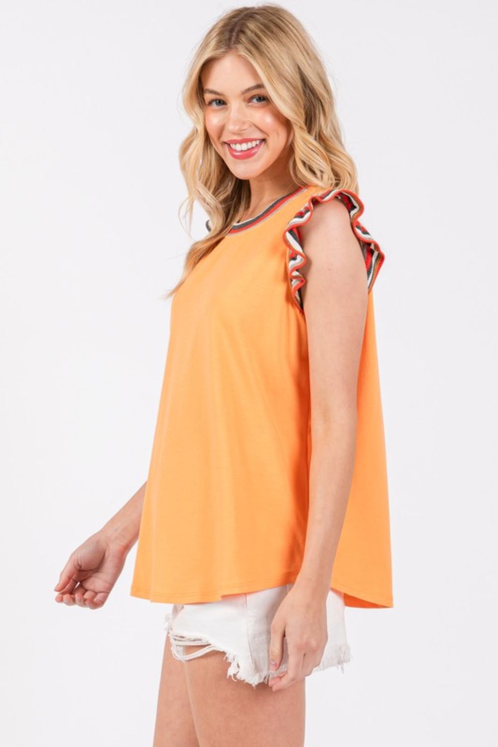 Contrast Striped Sleeveless Round Neck Top Ces Femme