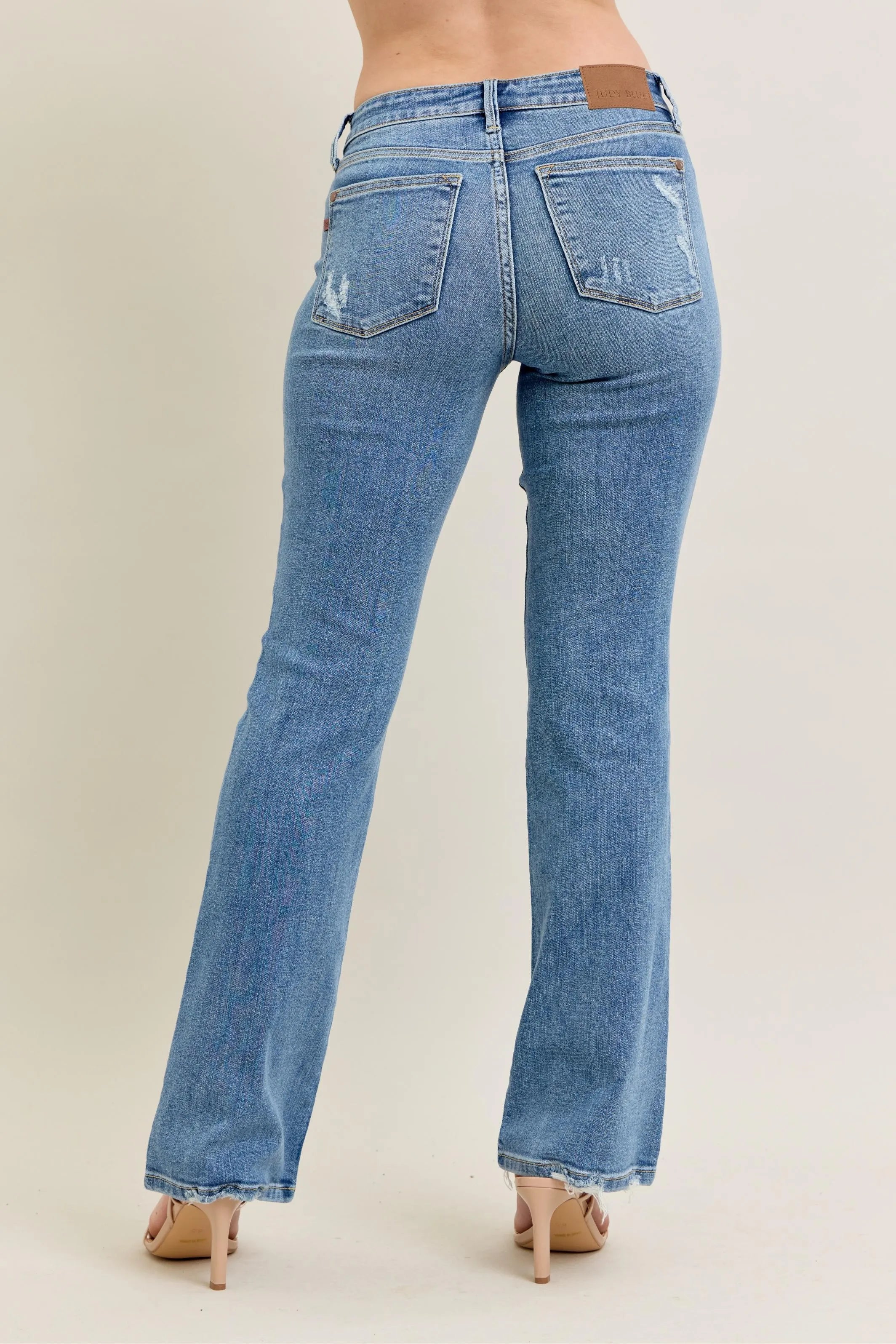 Mid Rise Wash Destroy Hem Bootcut Jeans With Plus Size Judy Blue