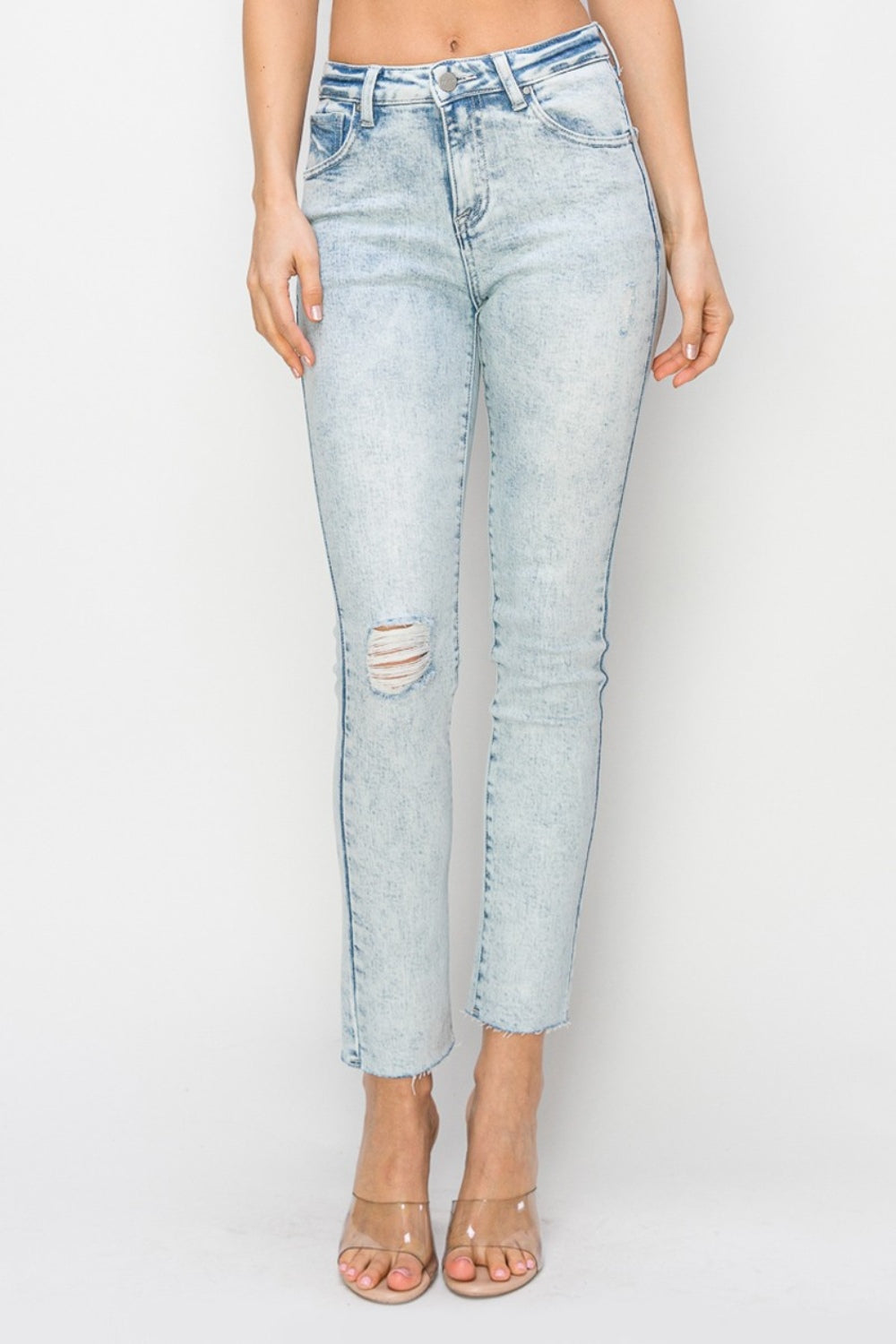 High Rise Distressed Skinny Jeans Risen Light 0(24) 