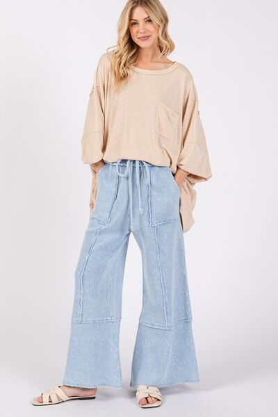 Waffle Textured Wide Leg Mineral Washed Pants Sage + Fig