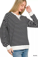 Contrast Striped Round Neck Sweatshirt ZENANA