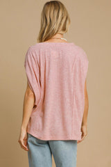 Exposed Seam Round Neck Batwing Sleeve Knit Top Umgee