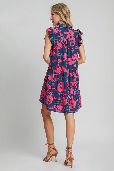 Floral Print Ruffle Cap Sleeve Tiered Dress Umgee