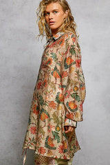 POL Metal Button Down Floral Long Sleeve Shirt Trendsi